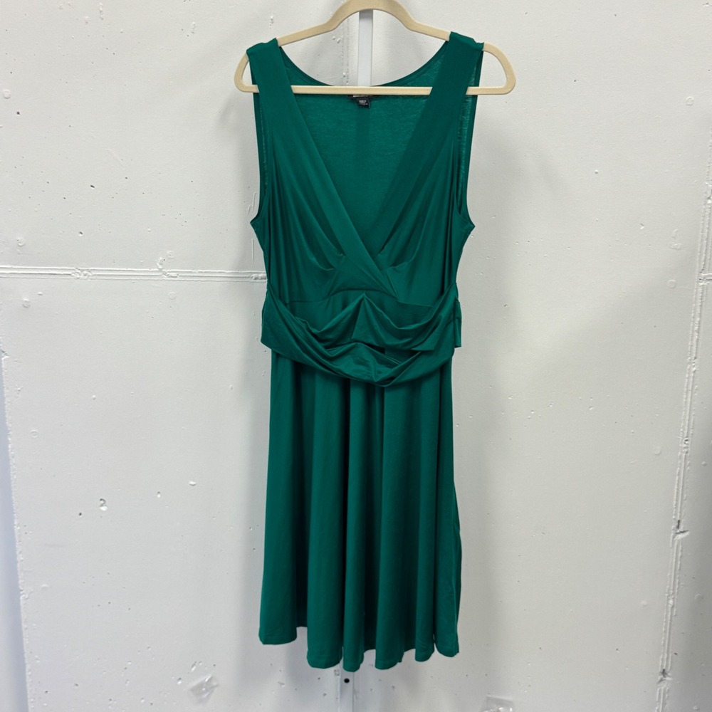 DKNY Sleeveless Draped Twist Waist Knee Length Dress Large‎ Forest Green Soft